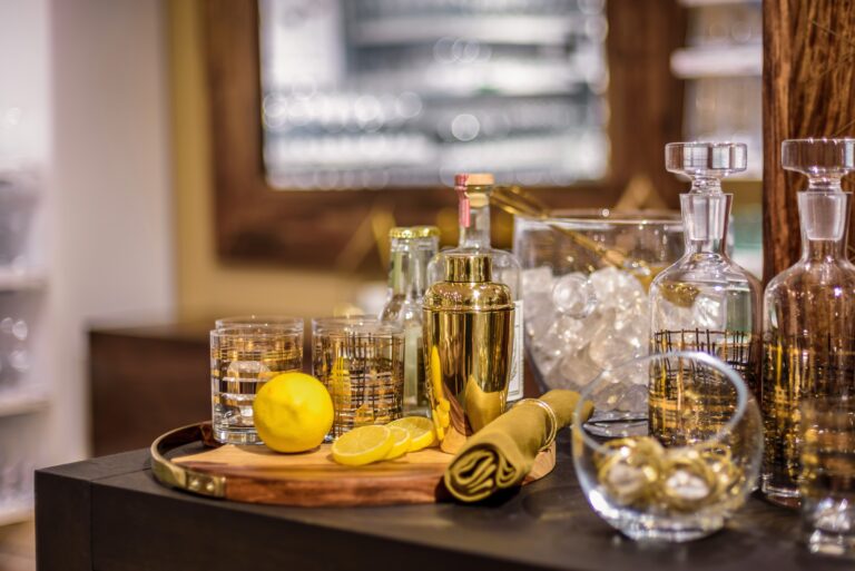 Stylish gold and glass bar ware